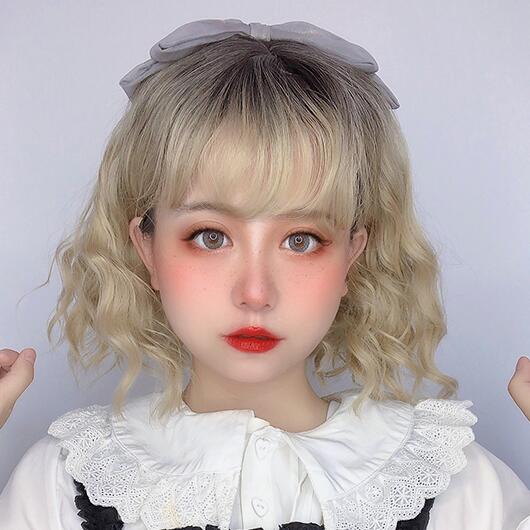 Lolita Apricot Black Curly Wig YC24070