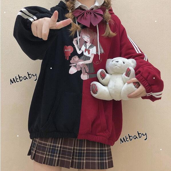 Cartoon girl mixed color hooded sweater YC24087