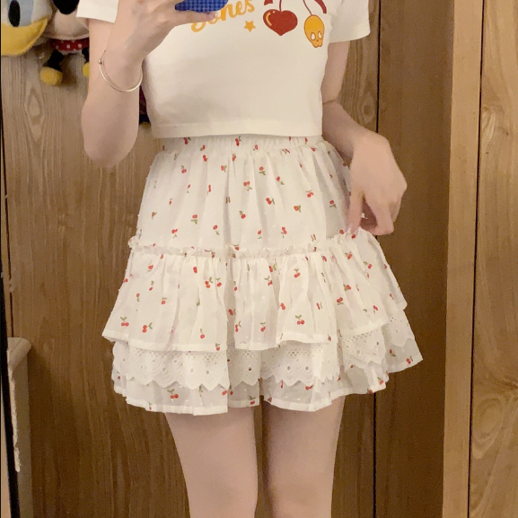 Japanese Cherry Lace Cake Skirt yc50149