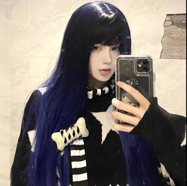 lolita black gradient blue wig yc50236
