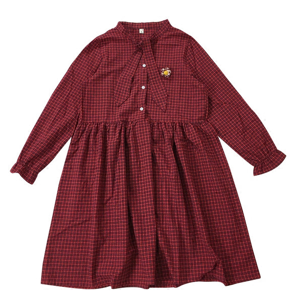 Japanese Vintage Plaid Long Sleeve Dress yc20600