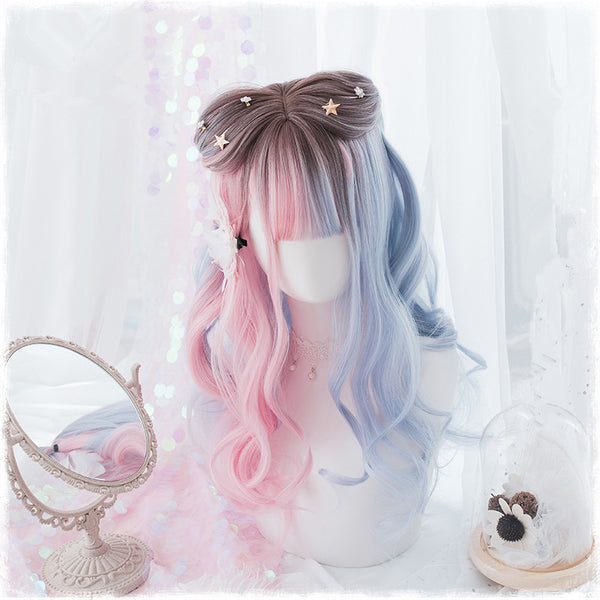 Harajuku lolita blue pink gradient COS wig YC20251
