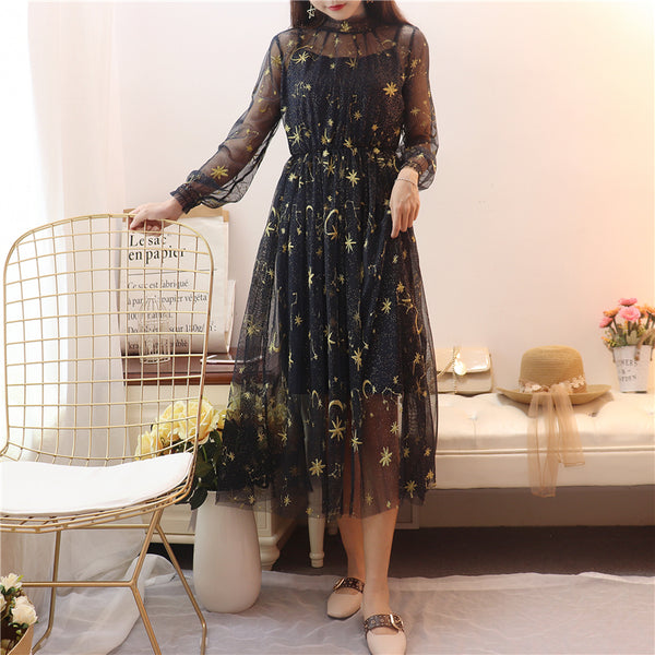 Starry long sleeve dress yc22770