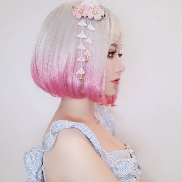 Lolita silver white pink gradient wig   YC21412