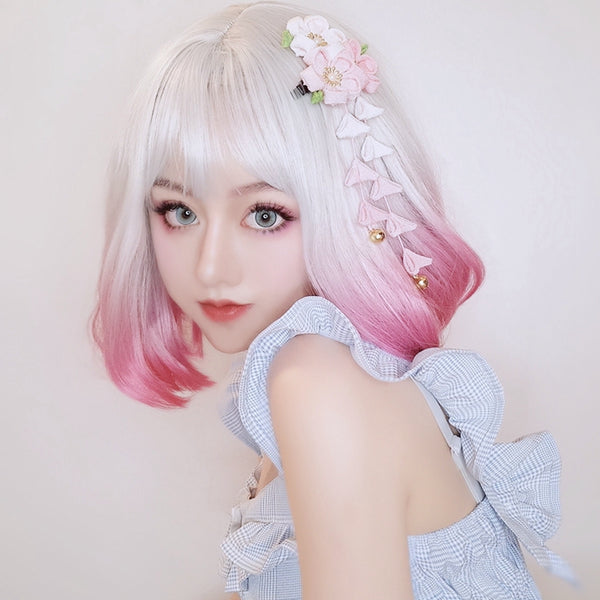Lolita silver white pink gradient wig   YC21412