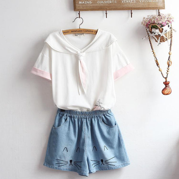 Bunny Ears Tie Teacup T-shirt YC30014