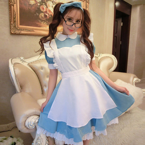 Blue White Maid Dress Halloween Costume Cosplay YC20056