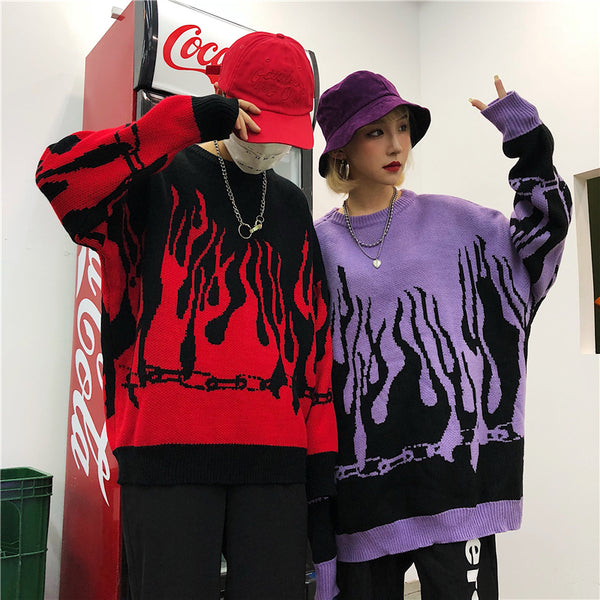 Flame red purple sweater yc22329