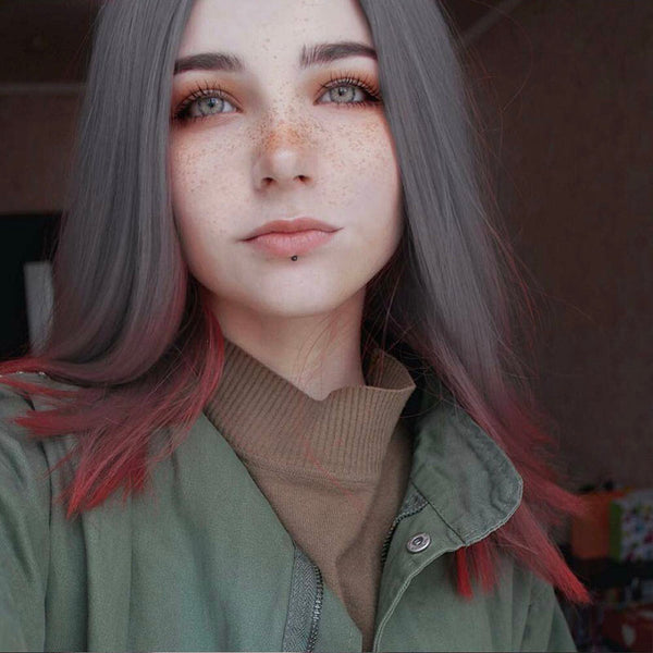 Cute gray-pink gradient wig yc20660