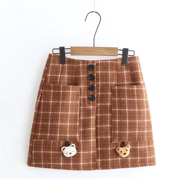 Retro bear plaid skirt yc20971