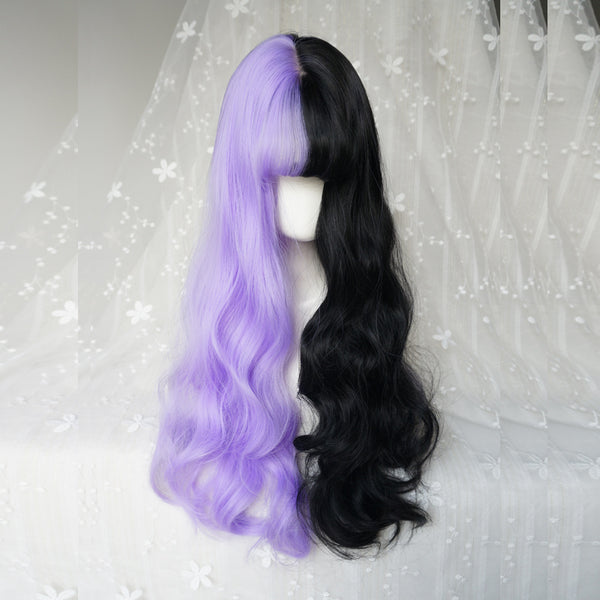 Lolita black purple curly wig yc20656