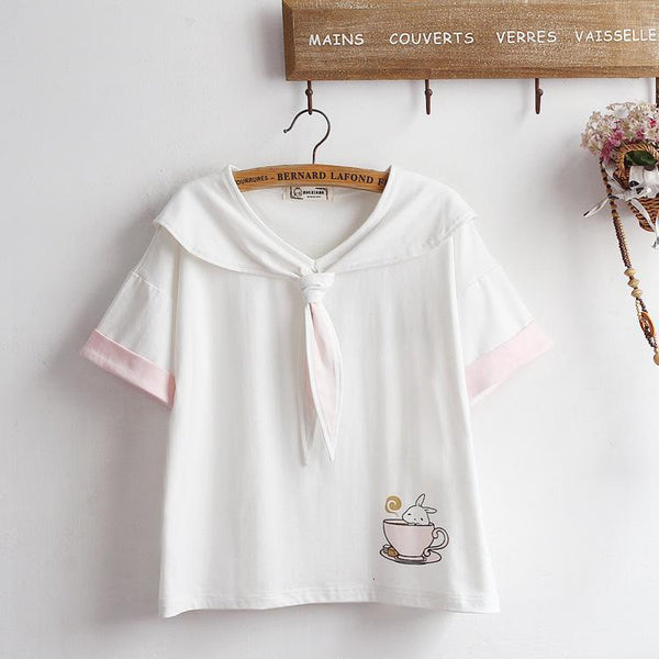 Bunny Ears Tie Teacup T-shirt YC30014
