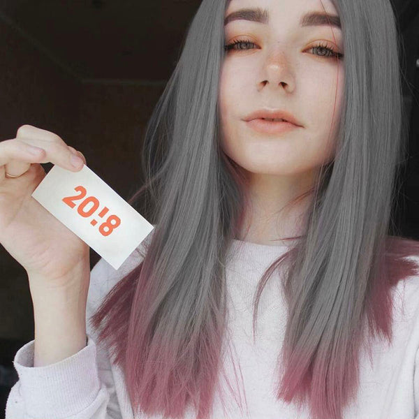 Cute gray-pink gradient wig yc20660