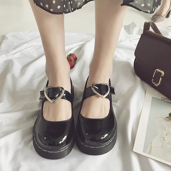 Black Lolita Heart Buckle Shoes YC30036