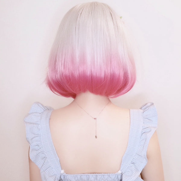 Lolita silver white pink gradient wig   YC21412