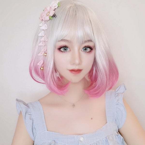 Lolita silver white pink gradient wig   YC21412