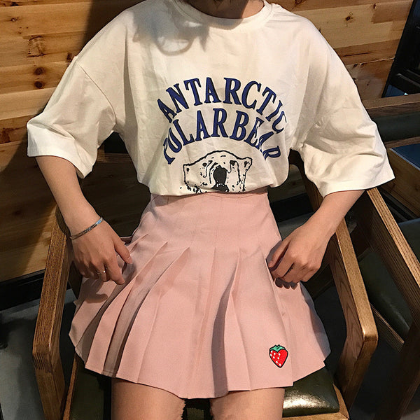 Cute Strawberry Pleated Skirt yc21018