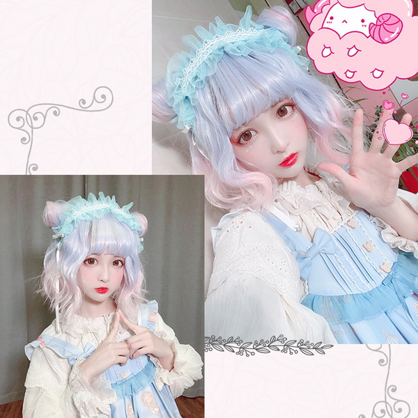 Lolita blue pink mixed wig yc20675