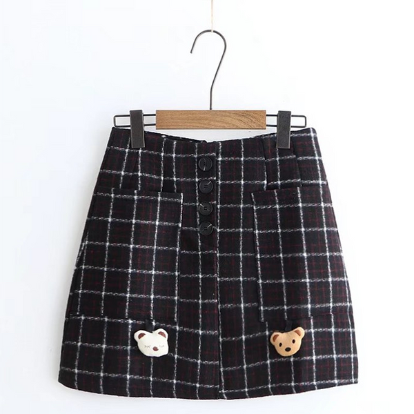 Retro bear plaid skirt yc20971