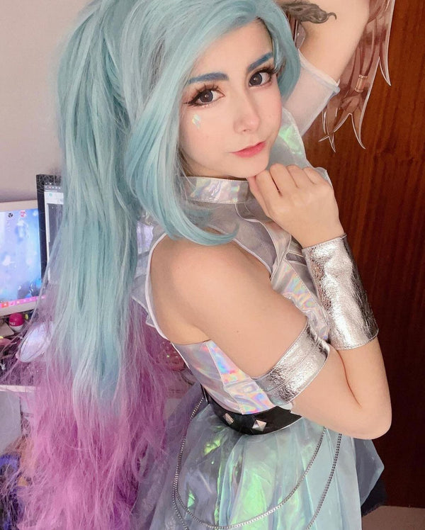 LOL Seraphine blue green cosplay wig yc23798