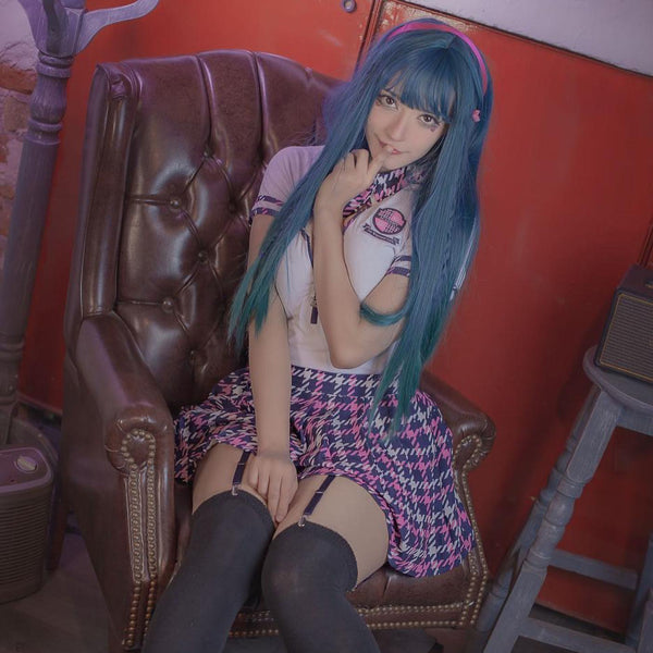 Lolita blue long straight curly wig yc23740