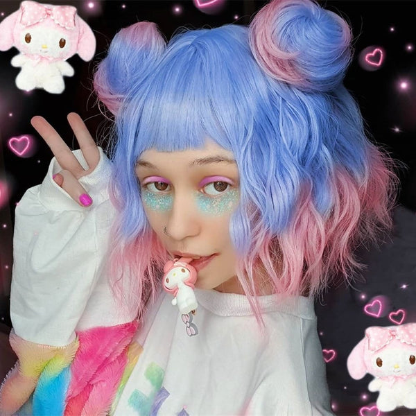 Lolita blue pink mixed wig yc20675