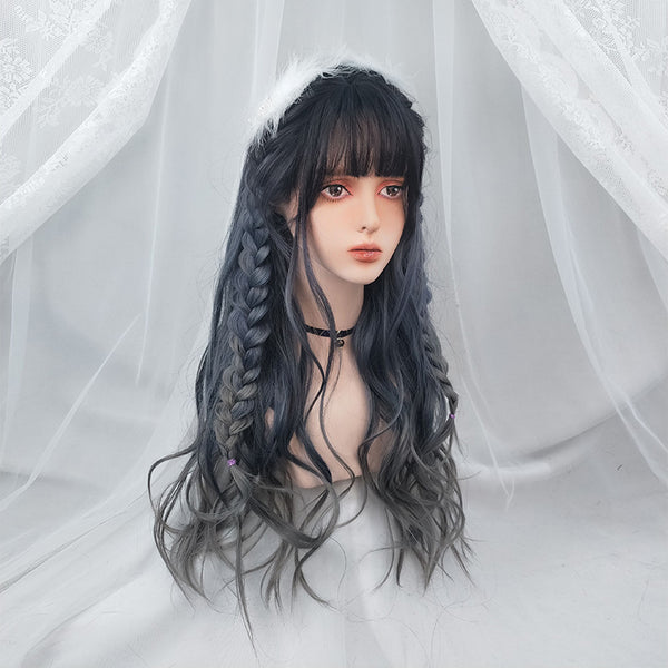 lolita black gray long wig yc22852