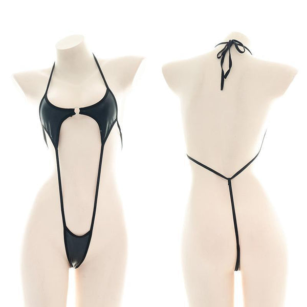 One-Piece Patent Leather Bikini Kf83585