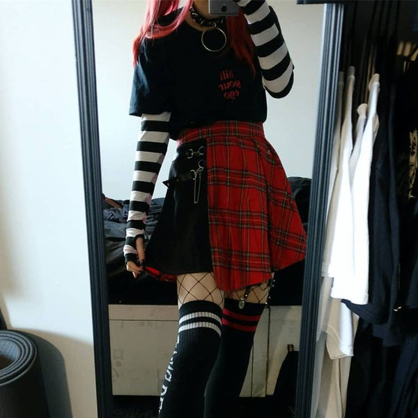 Punk plaid irregular hip hop skirt yc22194
