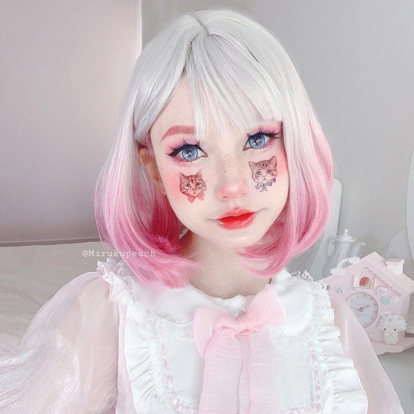 Lolita silver white pink gradient wig   YC21412