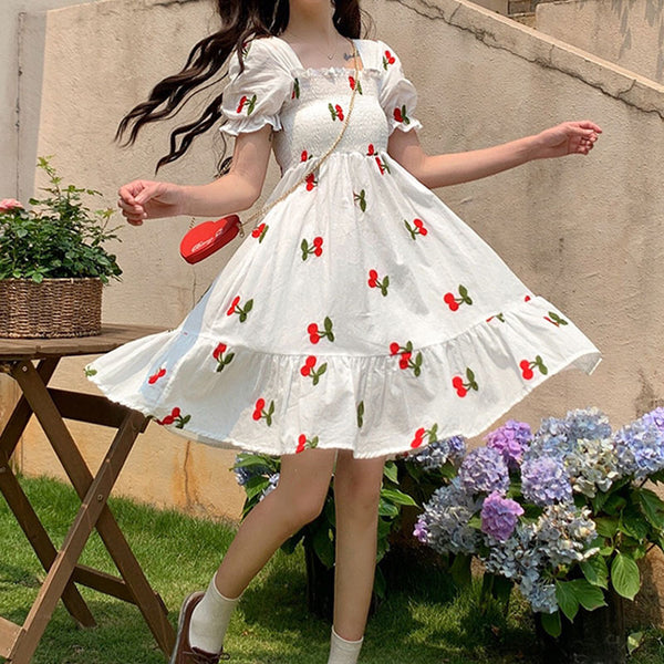 Harajuku cherry embroidered dress yc22866